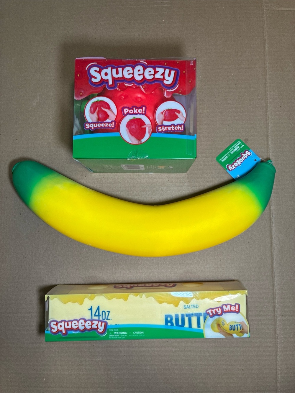 Sunny Days Jumbo Squeeezey LOT OF 3: Strawberry, Banana, Butter NEW